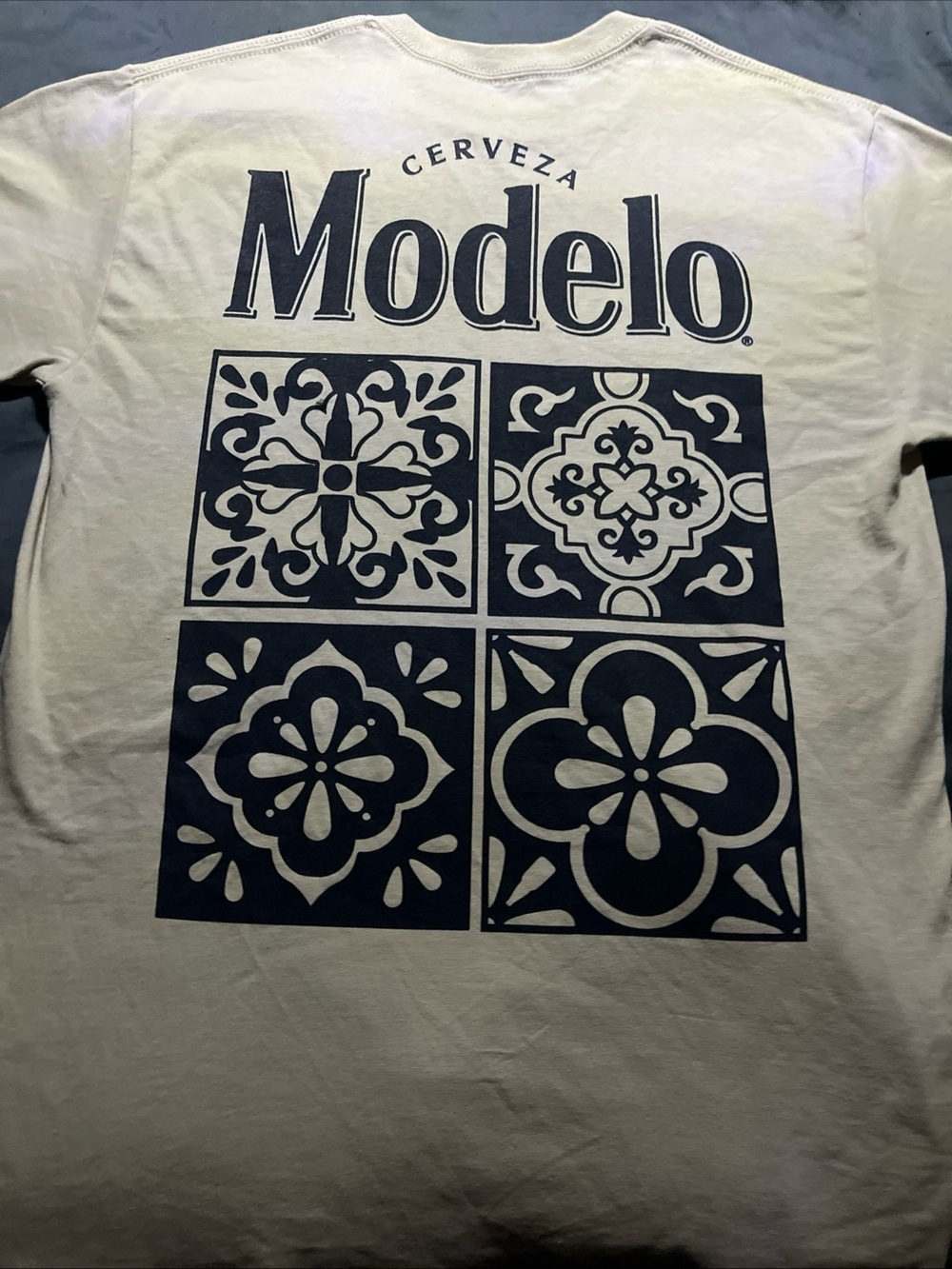 ModelCo Cream Short Sleeve Tee with Black Tile Logo